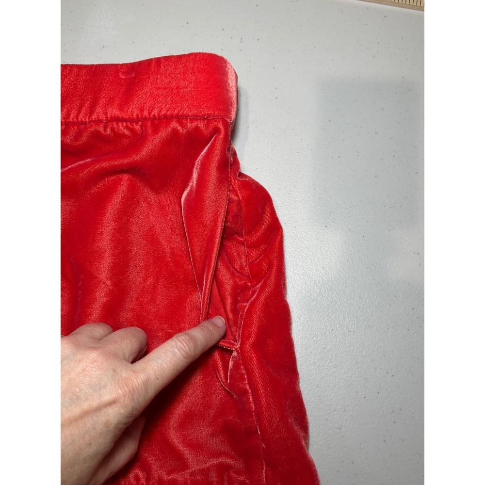 J. Crew Red Orange Velvet Skirt Medium PR5879 Party Pockets Ruffles - Picture 6 of 10